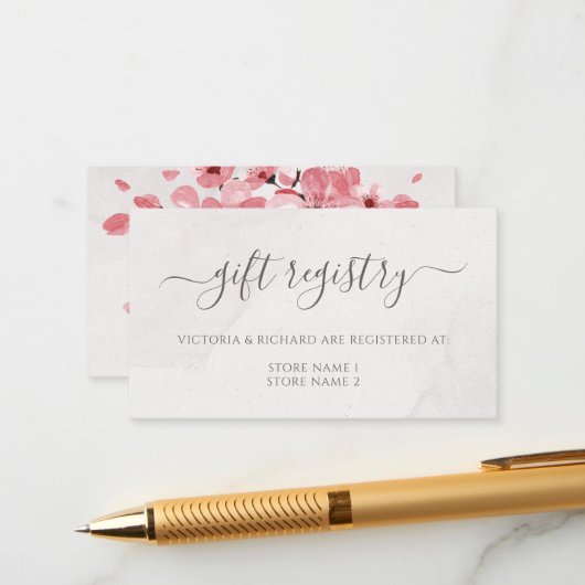 フローラピンクさくらんぼ結婚ブロッサムのギフト登録 エンクロージャーカード (正面/裏面インサイチュ)