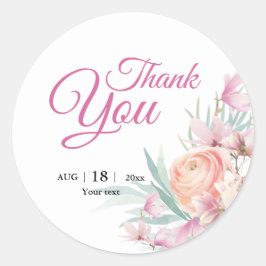 フローラピンクとオレン結婚ジのカードテンプレート ラウンドシール