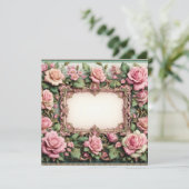 フローラピンクとグリーン空白のカードテンプレート 招待状 (スタンド正面)