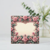 フローラピンクとグリーン空白のカードテンプレート 招待状 (スタンド正面)