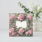 フローラピンクとグリーン空白のカードテンプレート 招待状 (スタンド正面)