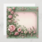 フローラピンクとグリーン空白のカードテンプレート 招待状 (正面/裏面)