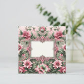 フローラピンクとグリーン空白のカードテンプレート 招待状 (スタンド正面)