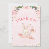 フローラピンクとバラ金ゴールドバニーサンキューカード 招待状 (裏面)