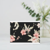 フローラピンクとブラックの花日本のアート空白の ポストカード (スタンド正面)