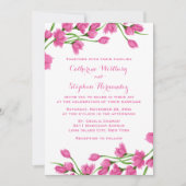 フローラピンクとホワイトフラワーズ明るい赤紫色結婚ズ 招待状 (正面)