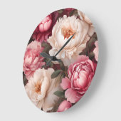 フローラピンクと白の牡丹 ラージ壁時計 (傾斜)