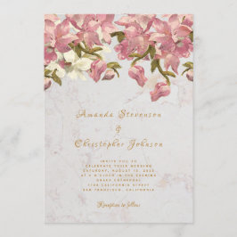 フローラピンクと白オーキッドマーブルスクリプ結婚ト 招待状