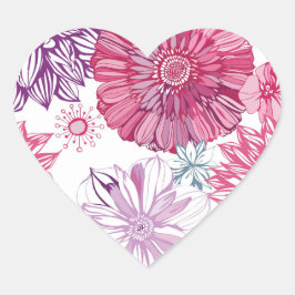 フローラピンクと紫のレトロスタイル ハートシール