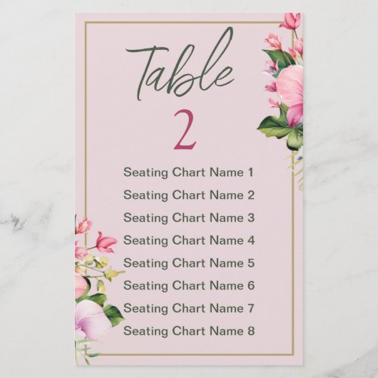 フローラピンクと緑のシャワーの座席表 (裏面)