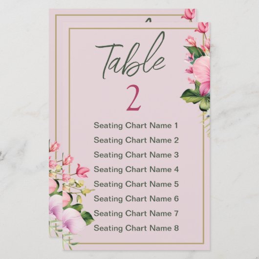 フローラピンクと緑のシャワーの座席表 (正面/裏面)