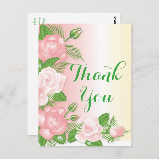 フローラピンクと緑感謝していのバラ花 ポストカード (正面/裏面)
