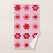 フローラピンクと赤の花 バスタオルセット (ハンドタオル)