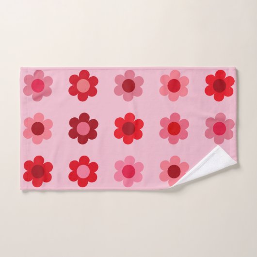 フローラピンクと赤の花 バスタオルセット (ハンドタオル)