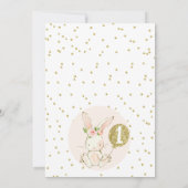 フローラピンクと金ゴールドバニー1歳の誕生日 招待状 (裏面)