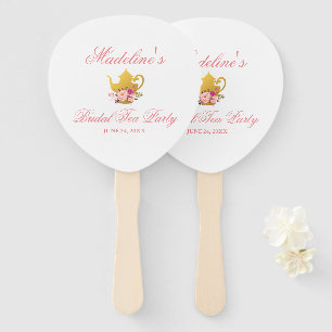 フローラピンクと金ゴールドブライダルシャワーティーパーティー ハンドファン