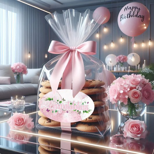 フローラピンクのお祝いスタンプ 楕円形シール