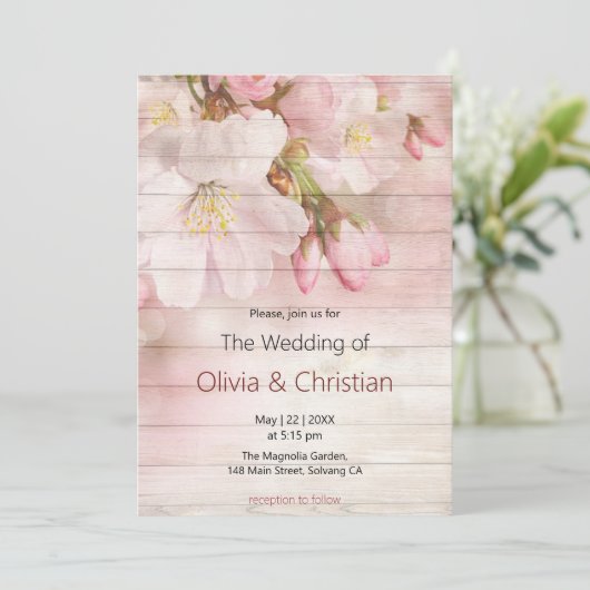 フローラピンクのさくらんぼの花が木に咲く 招待状 (スタンド正面)