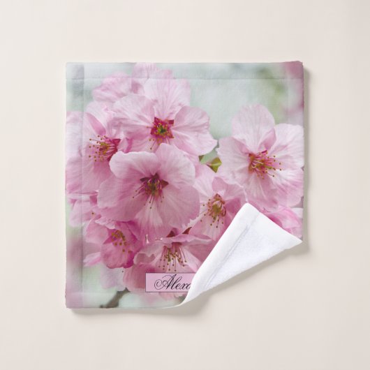 フローラピンクのさくらんぼ花の写真 バスタオルセット (ウォッシュタオル)