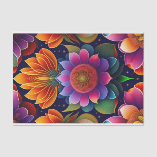 フローラピンクのオレンジ色のアートワークカラフル 薄葉紙 (正面)