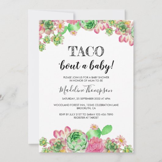 フローラピンクのサボタコス'赤ちゃんのシャワーを取る 招待状 (正面)