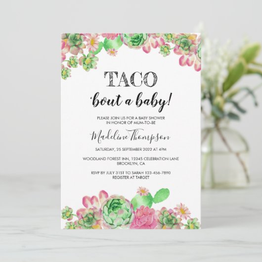 フローラピンクのサボタコス'赤ちゃんのシャワーを取る 招待状 (スタンド正面)