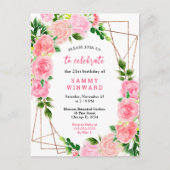 フローラピンクのバラと紅葉の誕生日パーティー ポストカード (正面)