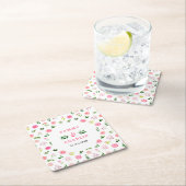 フローラピンクのバラと結婚葉 スクエアペーパーコースター (インサイチュ)