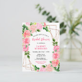 フローラピンクのバラと葉のブライダルシャワー ポストカード (スタンド正面)
