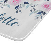 フローラピンクのバラの水の色パーソナライズされた名 カッティングボード (角)