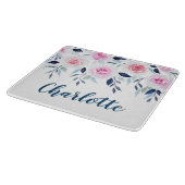 フローラピンクのバラの水の色パーソナライズされた名 カッティングボード (角)