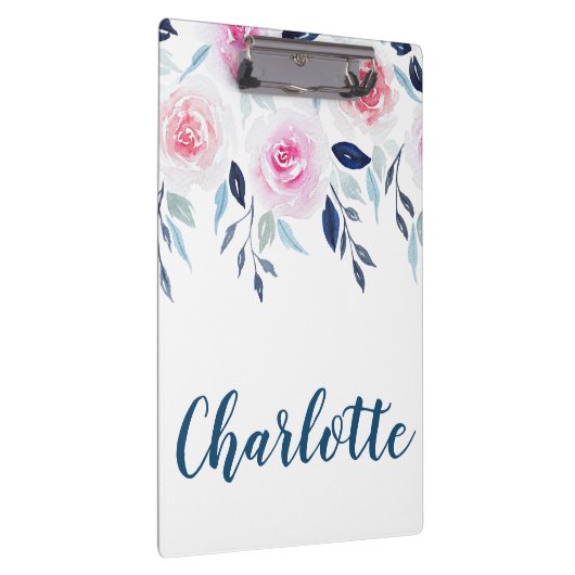 フローラピンクのバラの水の色パーソナライズされた名 クリップボード (右)