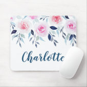 フローラピンクのバラの水の色パーソナライズされた名 マウスパッド (マウス)