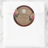 フローラピンクのバラ製品ラベル木目ロゴ ラウンドシール (バッグ)