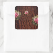 フローラピンクのバラ製品ラベル茶色の木目 スクエアシール (バッグ)