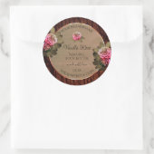 フローラピンクのバラ製品ラベル茶色の木目 ラウンドシール (バッグ)