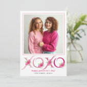 フローラピンクのバラXOXO Galentinesデイフォト シーズンカード (スタンド正面)
