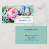 フローラピンクのローズバタフライウォーター色 名刺 (正面/裏面)