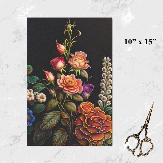 フローラピンクのローズブーケのアートワーク小 薄葉紙