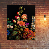 フローラピンクのローズブーケのアートワーク ポスター