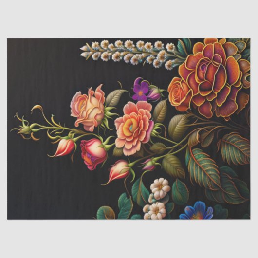 フローラピンクのローズブーケのアートワーク（大） 薄葉紙 (正面)