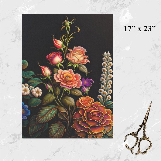 フローラピンクのローズブーケのアートワーク（大） 薄葉紙