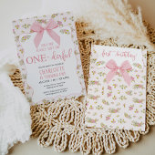 フローラピンクの弓は彼女はOnederful 1歳の誕生日ではない 招待状