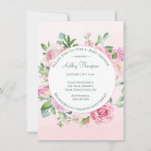 フローラピンクの水の色の女の子の赤ちゃんシャワー 招待状 (正面)