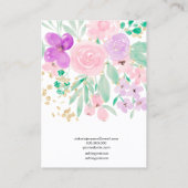 フローラピンクの水彩ジュエリーイヤリングディスプレイ 名刺 (裏面)