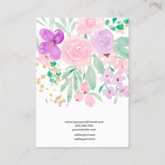 フローラピンクの水彩ジュエリーイヤリングディスプレイ 名刺 (裏面)