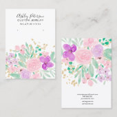 フローラピンクの水彩ジュエリーイヤリングディスプレイ 名刺 (正面/裏面)