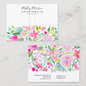 フローラピンクの水彩ヘアクリップバレットディスプレイ 名刺 (正面/裏面)