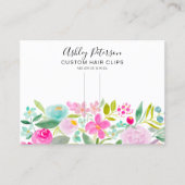 フローラピンクの水彩ヘアクリップバレットディスプレイ 名刺 (正面)