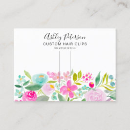 フローラピンクの水彩ヘアクリップバレットディスプレイ 名刺
